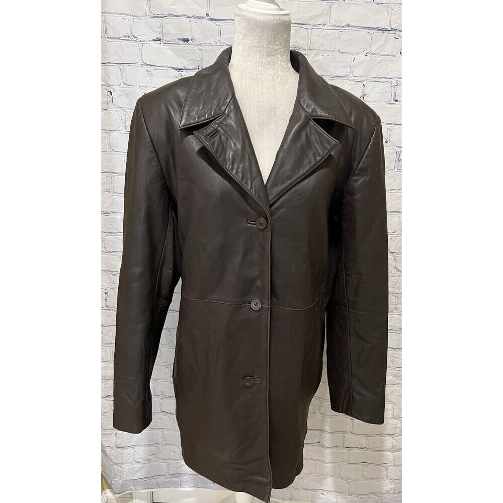 ALFANI Brown GENUINE LEATHER JACKET COAT Button Front Women's Large